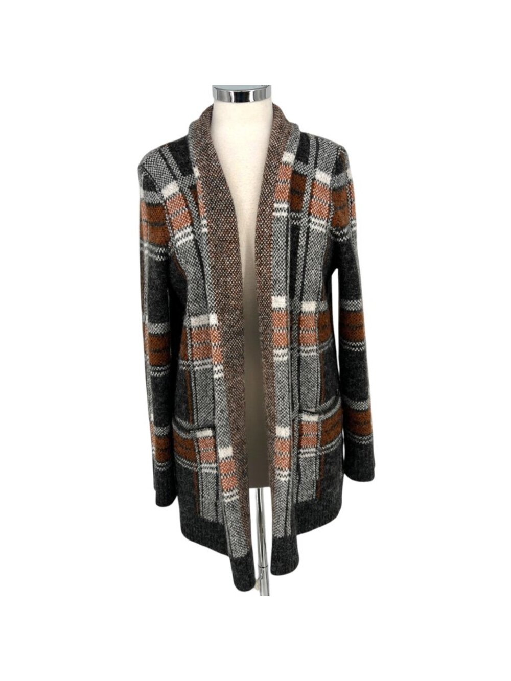 Cyrus Plaid Long Cardigan Sweater Autumn Cabincore Black Brown Size Large